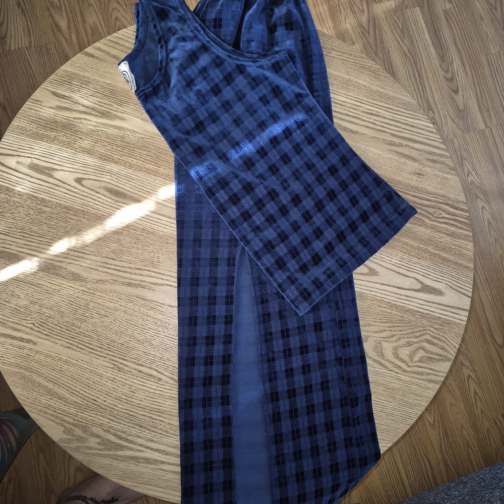Vintage Blue Plaid Skirt Set